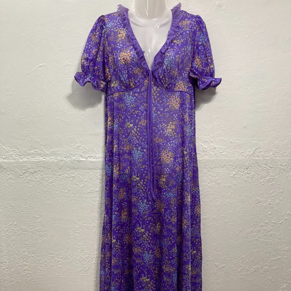 Vintage Y2K Nightgown Maxi Dress Lace Coquette Cottagecore Fairy Purple 44/46